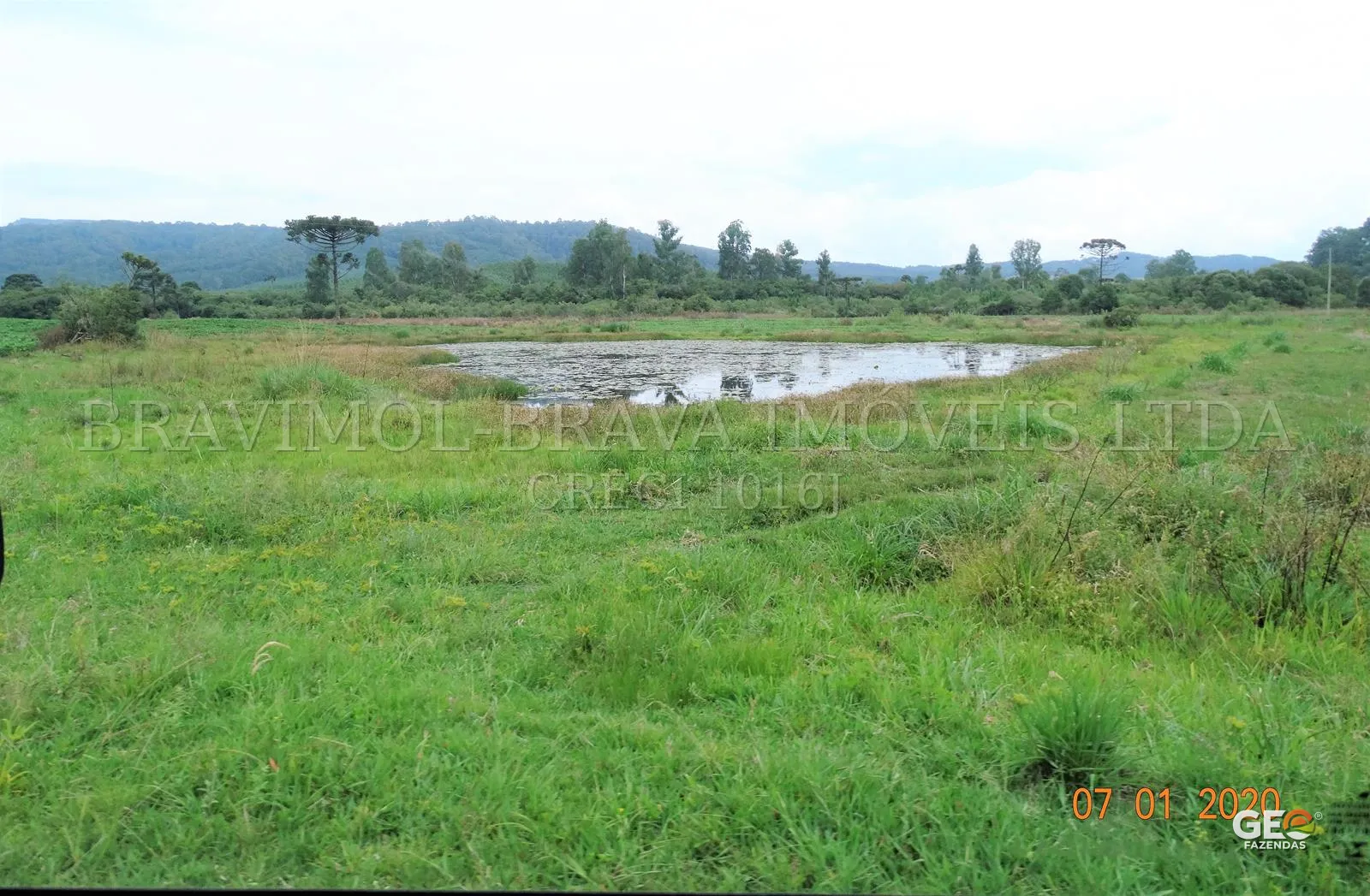 Área rural com lagoa e vegetação natural