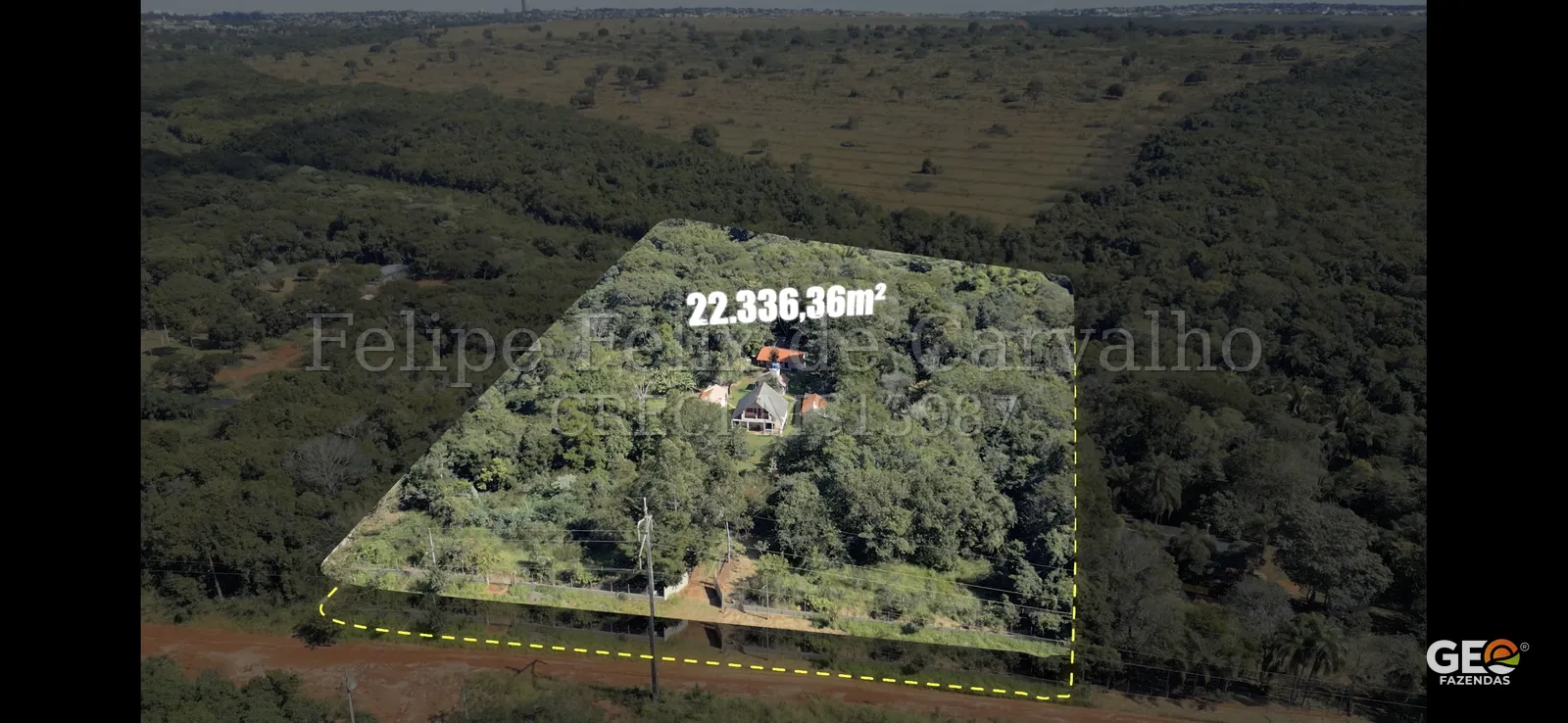 Propriedade rural delimitada com área de 22.336 m²