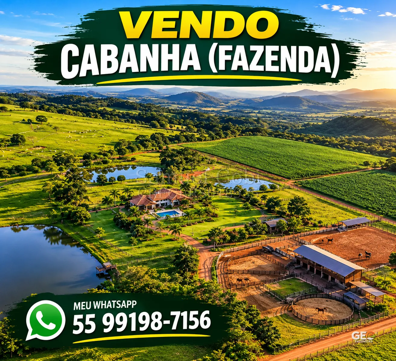 Vista aérea de fazenda com infraestrutura completa