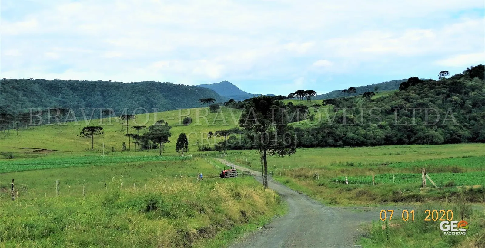 Estrada de terra em área rural com pastagem
